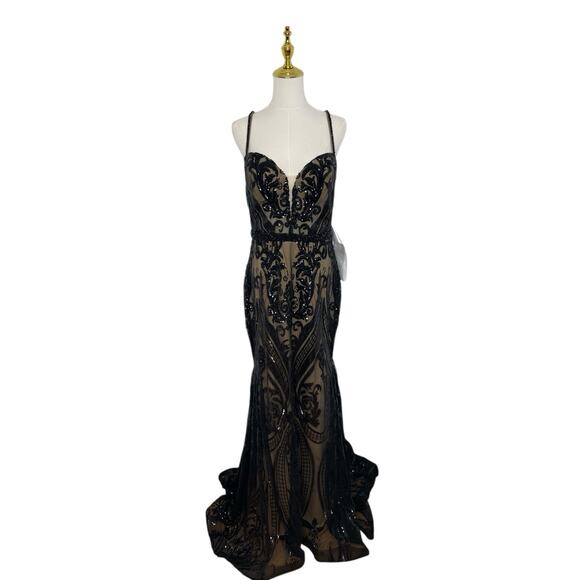 xscape damask applique fit and flare dress Jacquard Floral Mini Dress main image 1